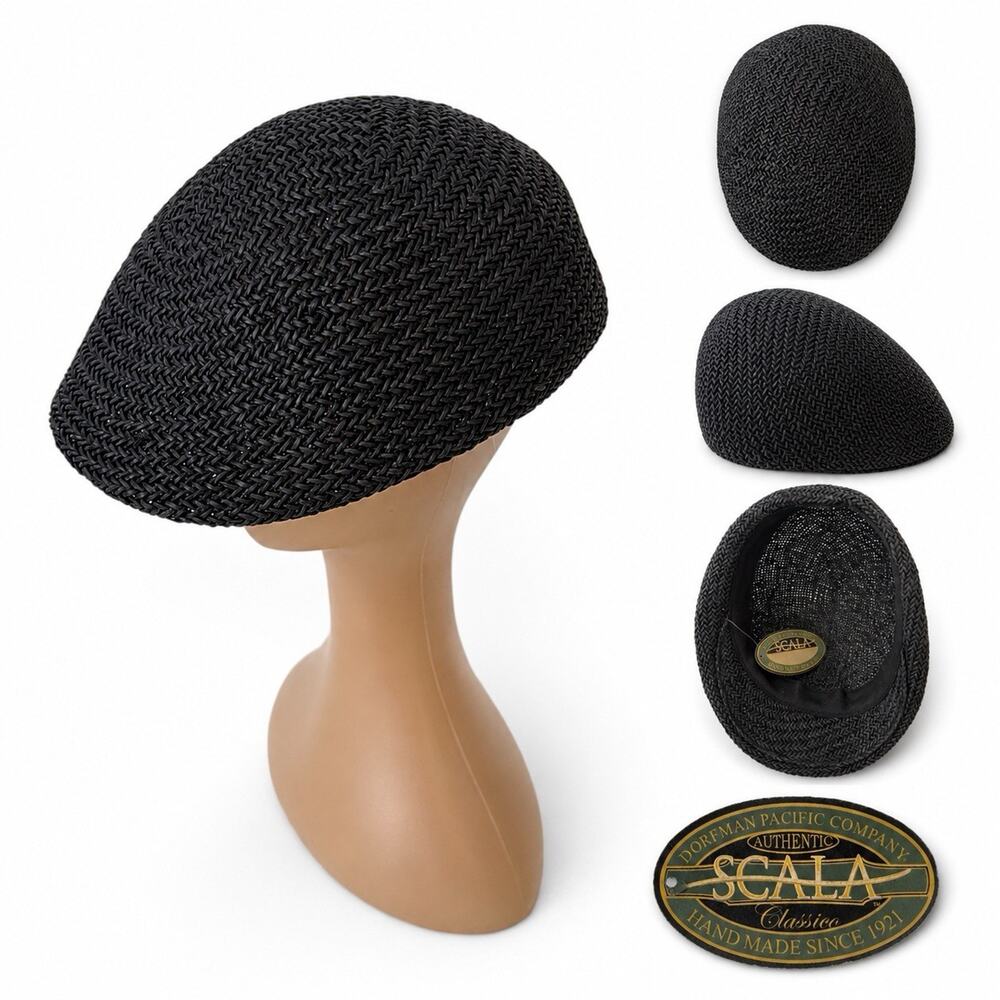 New Scala Classico Dorfman Pacific Black Woven Newsboy Ivy Driving Cap Hat NWT